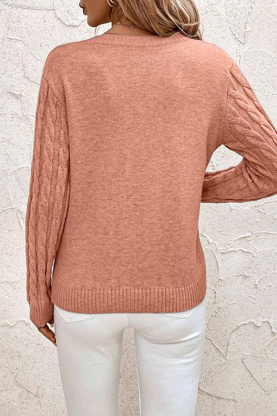 TRQOM Women's Hair Braided V-Neck Powder Knitwear Sweater