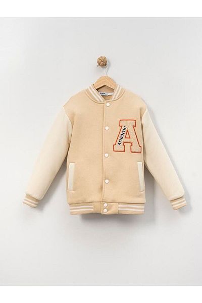 GİRL EMELY Boy's School College Single Top Beige with Embroidery Details