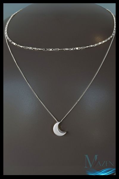 MAZEN Combination Chain Necklace |   Crescent Half Moon Tip |   Double Gold Color Necklace |   Choker Women's Jewelry Accessory