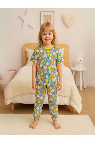 Zekids Детски памучен пижамен комплект с къси ръкави и плодов мотив за момичета