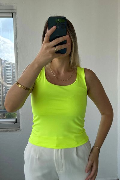 Kubos Moda U Neck Neon Green Tank Top Blouse
