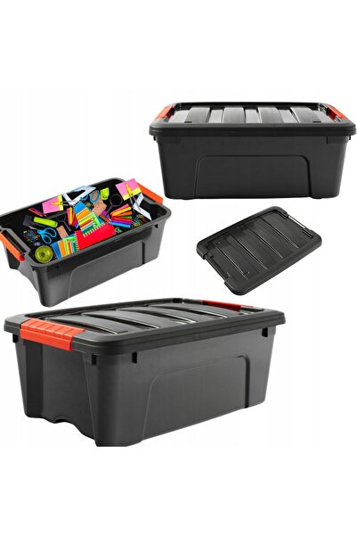 Doloni toy storage box, 12L, with lid, 42x27.8x16.8cm, black/red