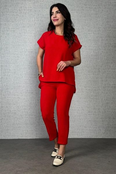 Modayakamoz New Season Women's Short Sleeve Round Neck Aerobin Blouse and Trousers Two-Piece Set