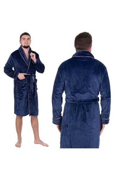 SERSIMO Men's knee-length bathrobe, size XXL, navy blue
