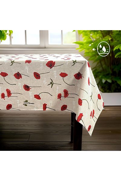DENISA-DO Teflon-coated cotton tablecloth red poppies 100x 140 cm