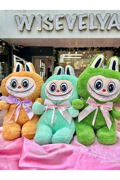 Wisevelya Green Plush Labubu with Bow 38 cm