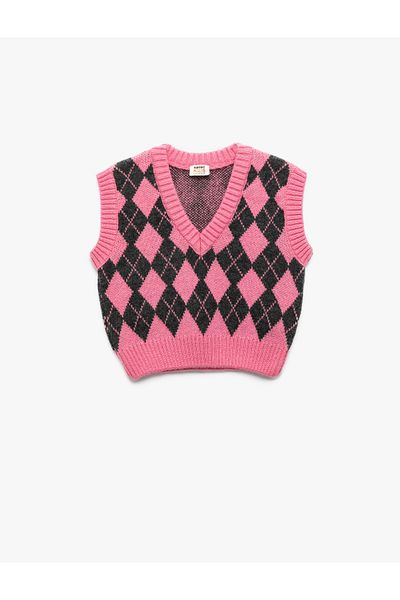 Koton Baklava Patterned V-Neck Soft Textured Sweater