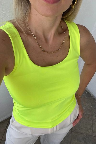 Kubos Moda U Neck Neon Green Tank Top Blouse