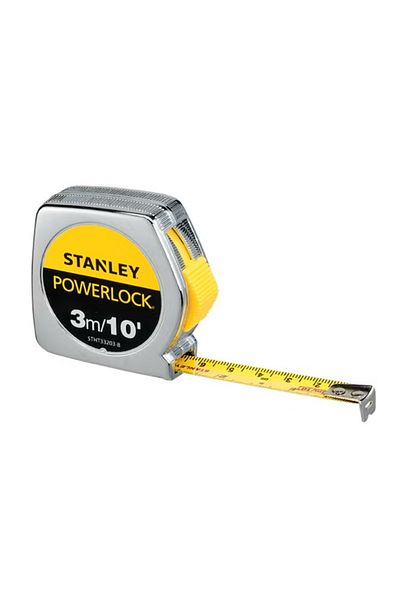 stanly PowerLock Measuring Tape – 3m/10ft Dual Marking, Silver/Yellow Body