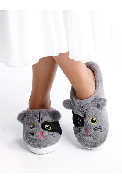 STOCON Women's Plush Button Detailed Comfortable Flexible Soled Washable House Slippers Dowry Slippers Stc1132