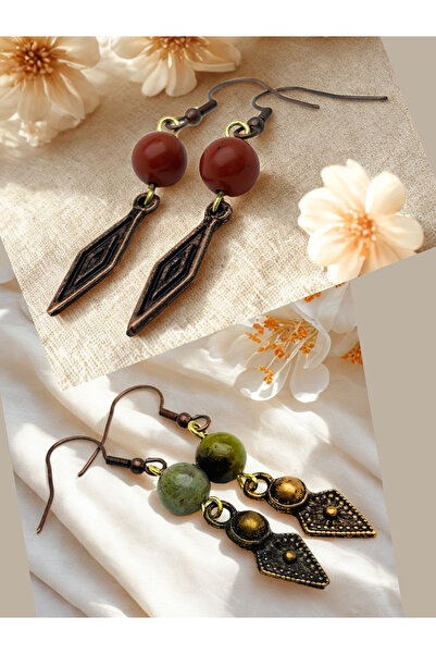 ayrestyle طقم أقراط من حجر الجاسبر والهند أكني الطبيعي مكون من قطعتين