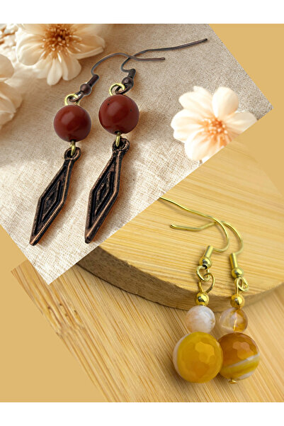 ayrestyle طقم أقراط من الجاسبر والعقيق والسترين من الأحجار الطبيعية مكون من ق...