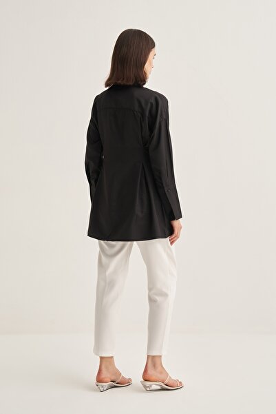 EBU Prive Γυναικείο πλισέ πουκάμισο με ανταύγειες στη μέση μαύρο