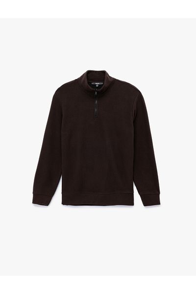 Koton Long Sleeve Ribbed Half Zip Sweatshirt