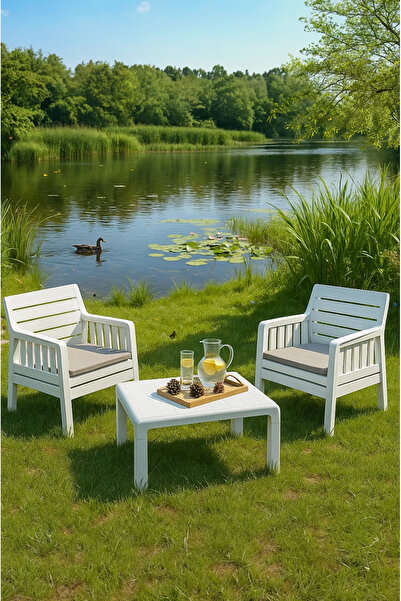 MOBETTO Ada 1+1+S Bahçe Takımı / Balkon - Bahçe - Teras Mobilyası - Beyaz