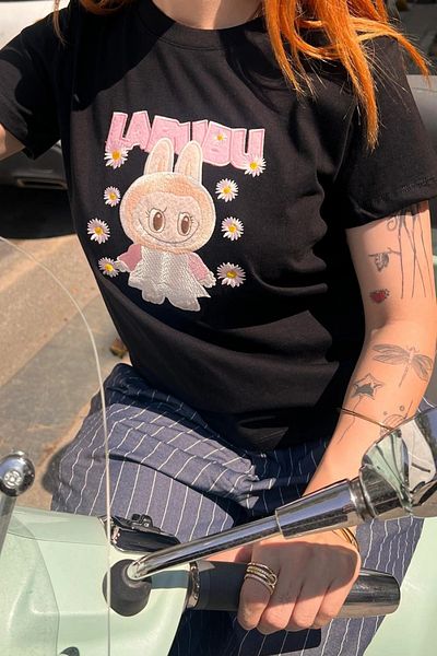 VibeGaia Cute Monster Printed T-Shirt with Embroidery Detail