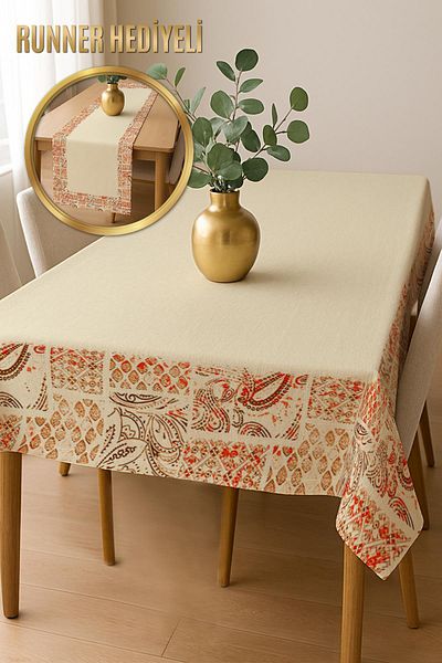 Doruklar Home Collection Digital Printing Cotton Linen Fabric Table Cloth - Runner Gifted Msrt002