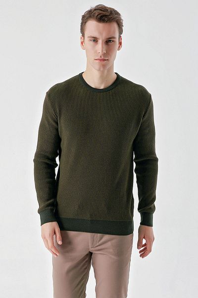 Morven Men's Khaki Trend Vaniza Knitted Crew Neck Dynamic Fit Comfortable Cut Knitwear