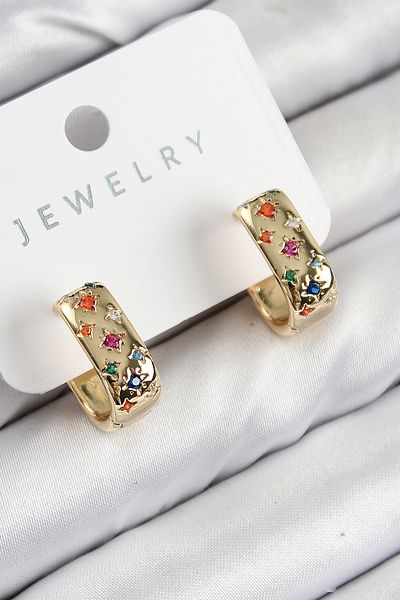 SeyCey.co Brass Zircon Stone Star Pattern Model Gold Color Women's Earrings