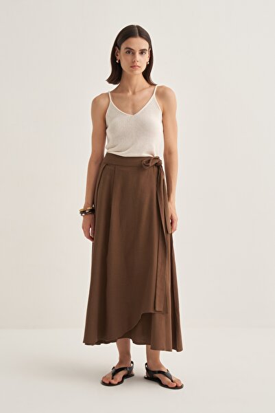 EBU Prive Kadın Organik Pamuk Asimetrik Kesim Etek Kahve