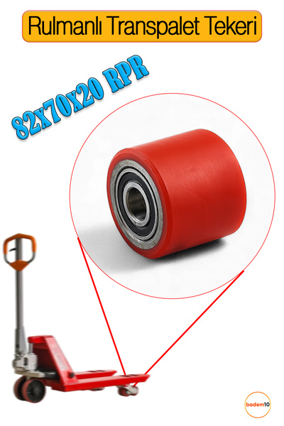 Badem10 82x70x20 mm Transpalet Tekeri RPR Rulmanlı Bilyalı Kırmızı Tekerlek P...