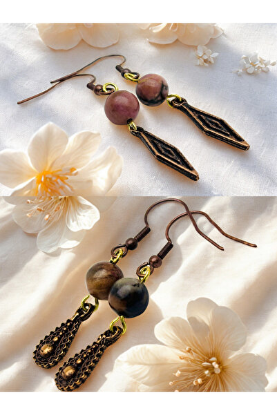 ayrestyle مجموعة أقراط رودونيت ورودونيت من الحجر الطبيعي مكونة من قطعتين