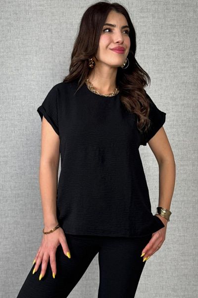 Modayakamoz New Season Women's Short Sleeve Round Neck Aerobin Blouse and Trousers Two-Piece Set