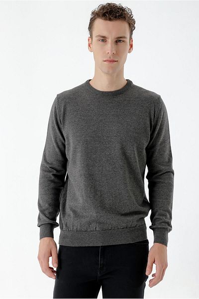 Morven Men's Smoked Basic Crew Neck Dynamic Fit Comfortable Cut Knitwear