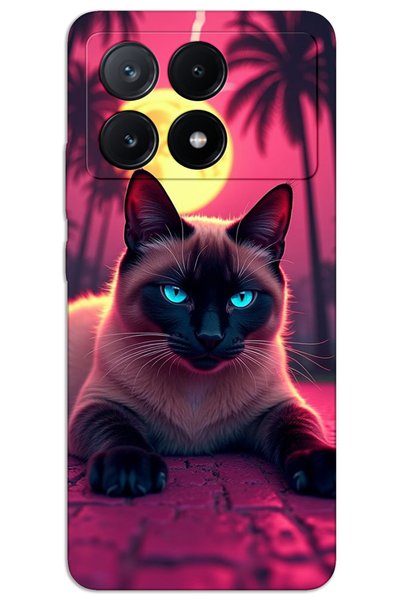 MRCİLETİSİM حافظة Xiaomi Poco X6 Pro ذات غطاء خلفي مطبوع بنمط HD - قطة مشدودة