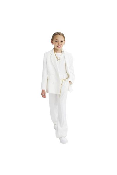 Sarabanda Elegant trousers with a metallic belt for girls, Sarabanda, White, 140-152 cm