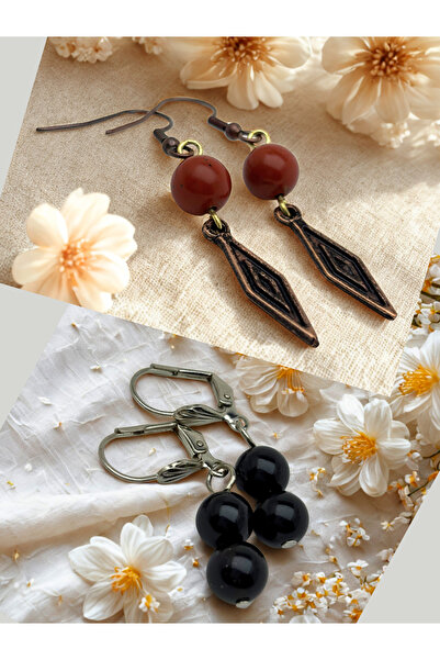 ayrestyle طقم أقراط من الحجر الطبيعي من جاسبر وأونيكس مكون من قطعتين