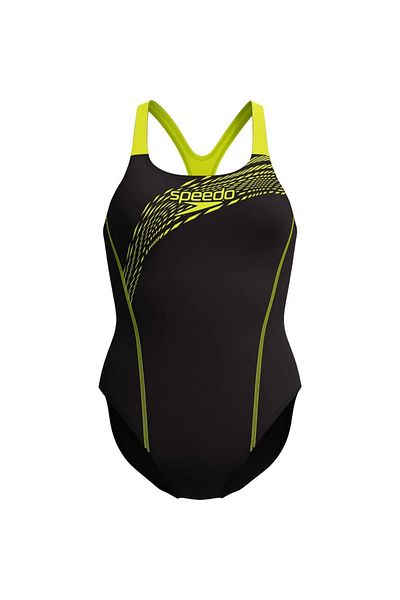 SPEEDO بدلة سباحة نسائية قطعة واحدة باللون الأسود والأخضر