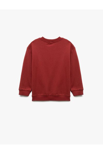 Koton Raised Long Sleeve Crew Neck Cotton Printed Sweatshirt