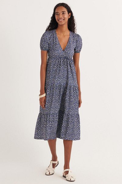 Tudors Women's Slim Fit Slim Fit Short Sleeve Printed V-Neck Dress
