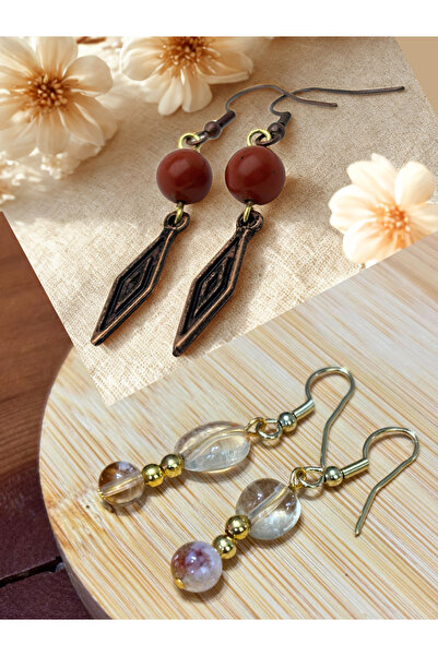 ayrestyle طقم أقراط من الحجر الطبيعي من الجاسبر والسيلينيت مكون من قطعتين