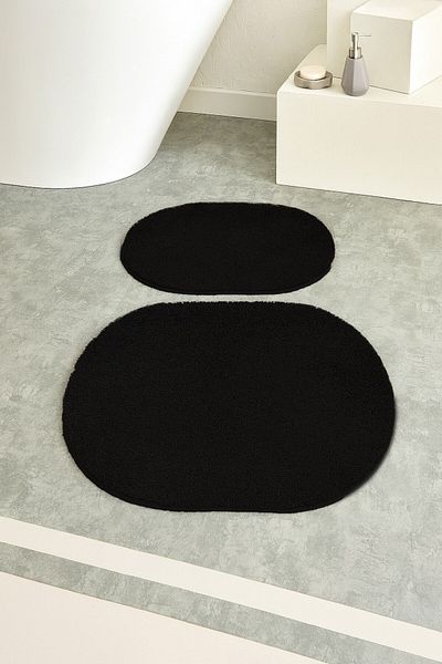 EUROBANO Shaggy Oval Large Size Non-Slip Base Washable 60X100 60X50 Set of 2 Bath Mat