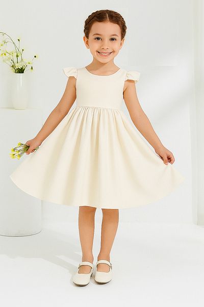MadyaButik Girl's Selda Model Ruffle Sleeve Gathered Waist Satin Dress Graduation Birthday Party Dress
