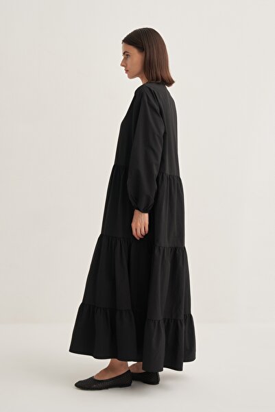 EBU Prive Women's Gathered Poplin Layered Dress Black