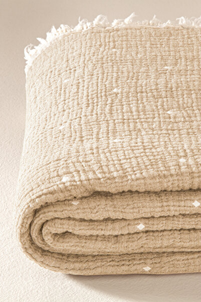 Penelope %100 Pamuk Müslin Yatak Örtüsü 220x240 cm Bej - Glen Serisi