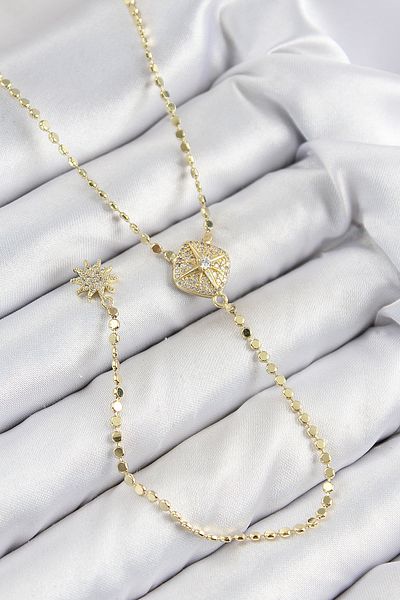 SeyCey.co Brass Zircon Stone Crushed Chain Locket Model Gold Color Y Necklace