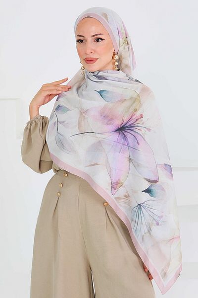 TOFİSA Patterned Bamboo Square Shawl Salmon - 27525