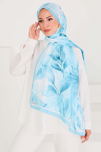 TOFİSA Patterned Bamboo Square Shawl Water Blue - 27525