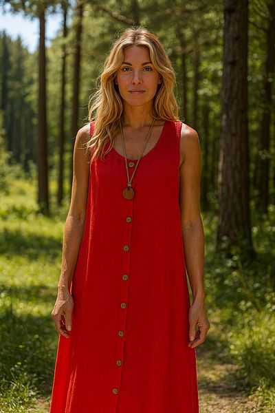 Duss Muslin Fabric Button Detailed Sleeveless Midi Dress – Summer Casual Model