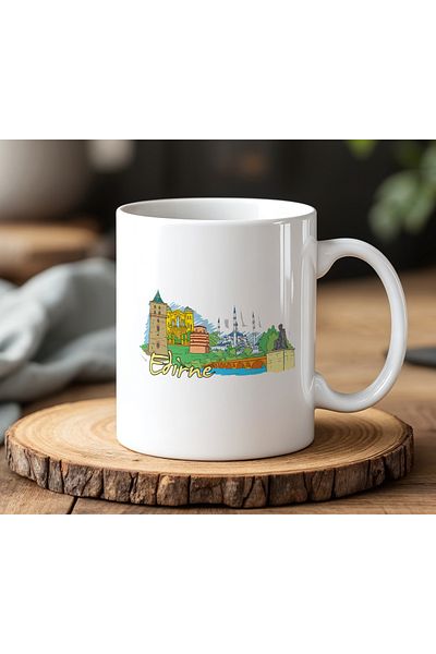 BB TRADE Edirne Designed White Ceramic Printed Mug Cup 330ml
