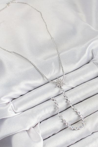 SeyCey.co Brass Zircon Stone Pole Star Model Gold Color Y Necklace
