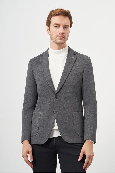 Morven Men's Black Knitted Slim Fit Bag Pocket Mono Collar Sports Jacket