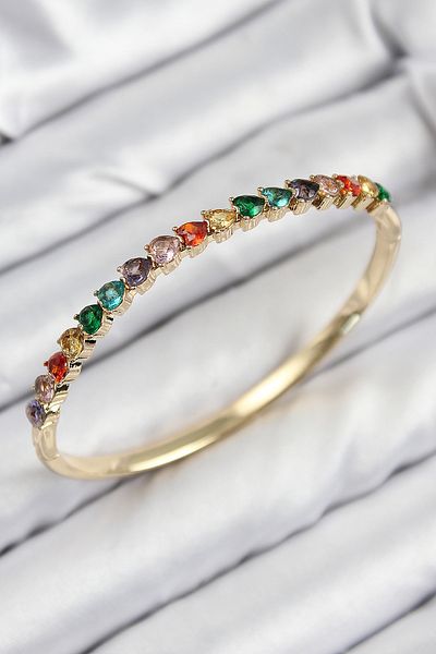 SeyCey.co Brass Colored Zircon Stone Heart Model Gold Color Women's Handcuffs