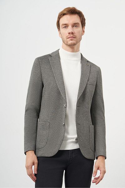Morven Men's Khaki Knitted Slim Fit Bag Pocket Mono Collar Sports Jacket