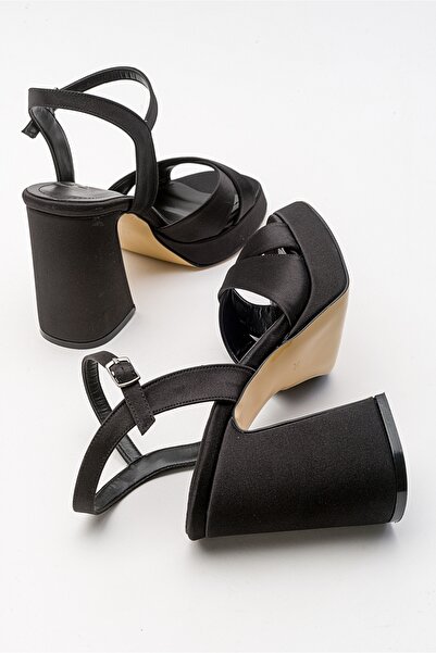 LuviShoes Henry Black Satin Women's Platform Heeled Shoes