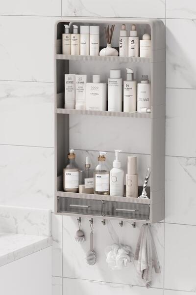 Kitchen Life Yapışkanlı Modüler 3 Katlı Banyo Düzenleyici Rafı Organizeri Ask...